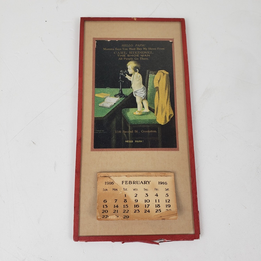 Antique 1916 Advertising Calendar Carl Riedesel Shoe Man Crookston MN